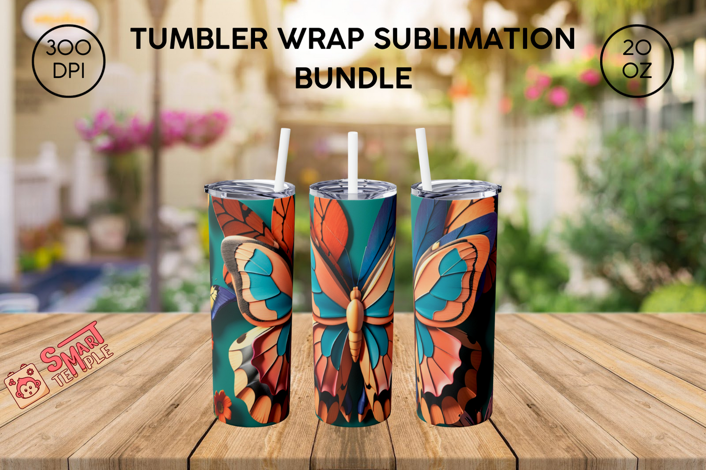 20 Oz Watercolor Butterfly Tumbler Wrap, Butterfly Tumbler Wrap, Vibrant Wrap, Straight Template, Tapered, Sublimation Graphics