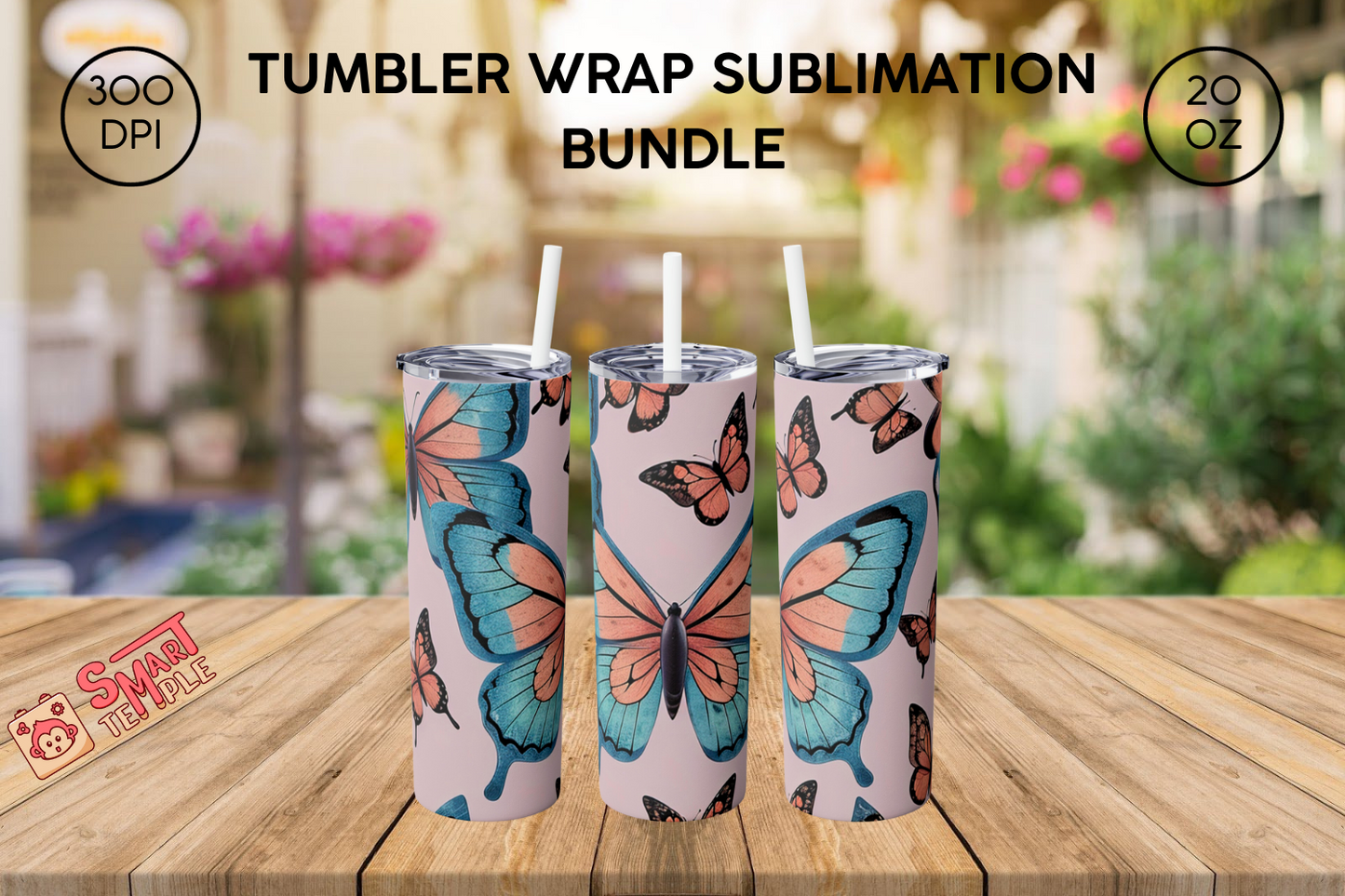 20 Oz Watercolor Butterfly Tumbler Wrap, Butterfly Tumbler Wrap, Vibrant Wrap, Straight Template, Tapered, Sublimation Graphics