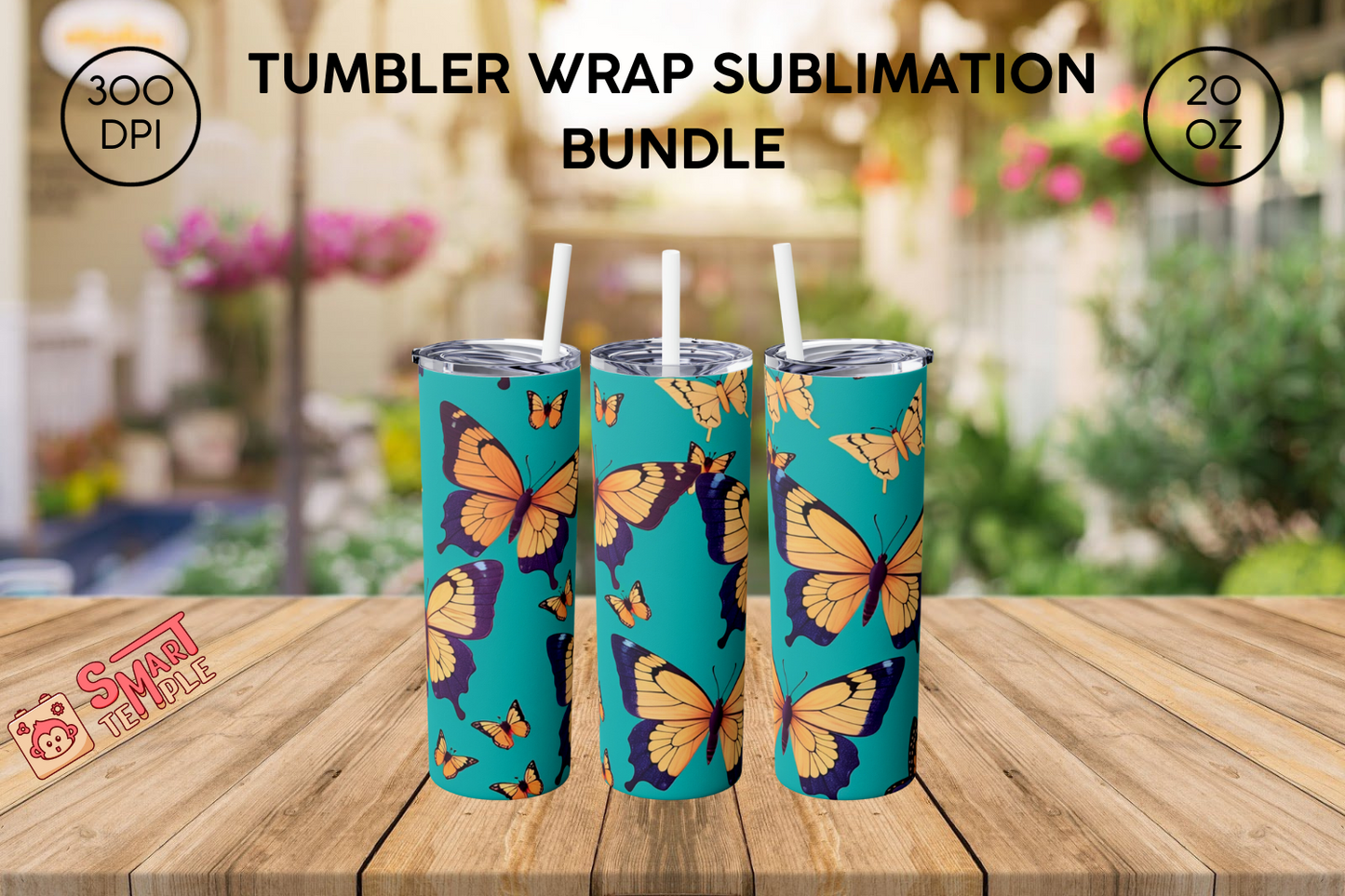 20 Oz Watercolor Butterfly Tumbler Wrap, Butterfly Tumbler Wrap, Vibrant Wrap, Straight Template, Tapered, Sublimation Graphics