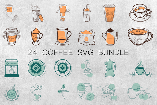 Funny Coffee Cup Svg, Vintage Coffee Clipart Bundle, DIY Svg Craft Bundle,Silhouette Coffee Vector Cricut Cut File,Drinking Svg Illustration