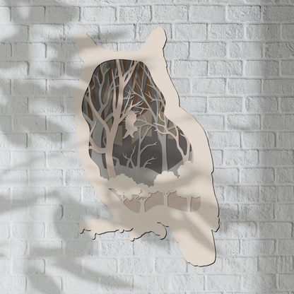 Owl Shadow Box SVG, Forest SVG Scene, Owl Light Box, Celestial Paper Cut SVG, 3D Paper Cut template