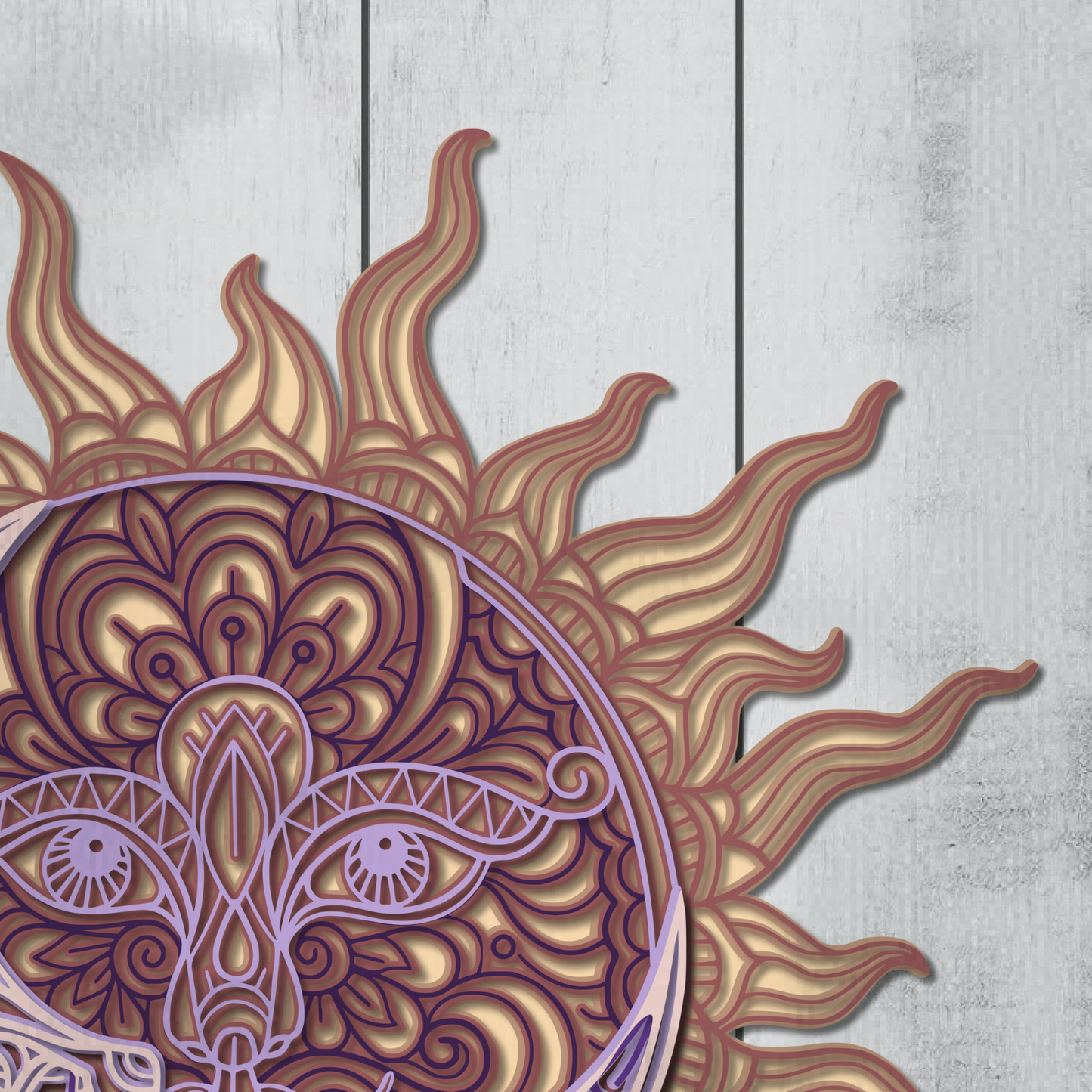 Sun and Moon SVG Shadow Box Template, Celestial 3D Shadowbox, Layered Cardstock Paper Cut for Cricut, Wall Decor DIY