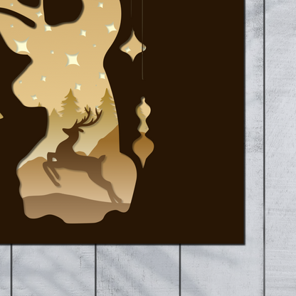 3D Forest Deer Shadow Box, Animal Shadow Box SVG, Landscape Papercut, Animals SVG, Files For Cricut and Silhouette