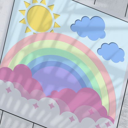 3D Baby Shower Box SVG, Rainbow Layered Paper Cut