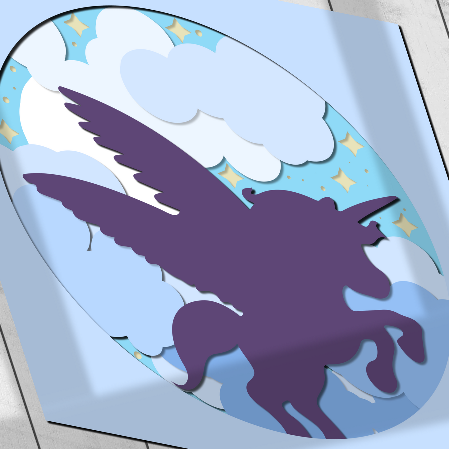 Unicorn Shadow box SVG Template, Fairytale Pegasus Papercut Lightbox cricut SVG, 3D layered Paper cut Light box DXF Papercraft