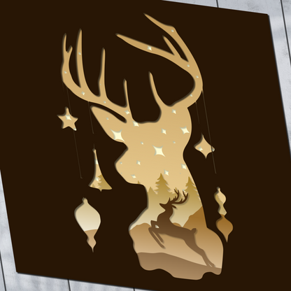 3D Forest Deer Shadow Box, Animal Shadow Box SVG, Landscape Papercut, Animals SVG, Files For Cricut and Silhouette