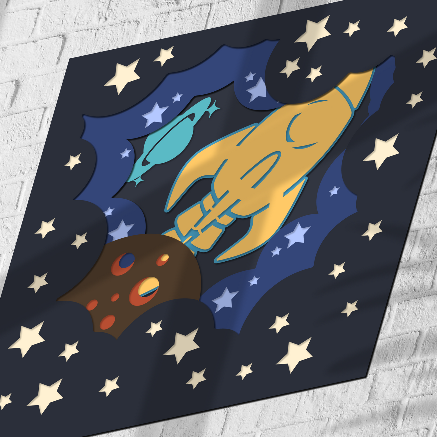 Space shadowbox, space ship shadow box, layered space rocket, space papercraft, space light panel, space cricut, space rocket svg