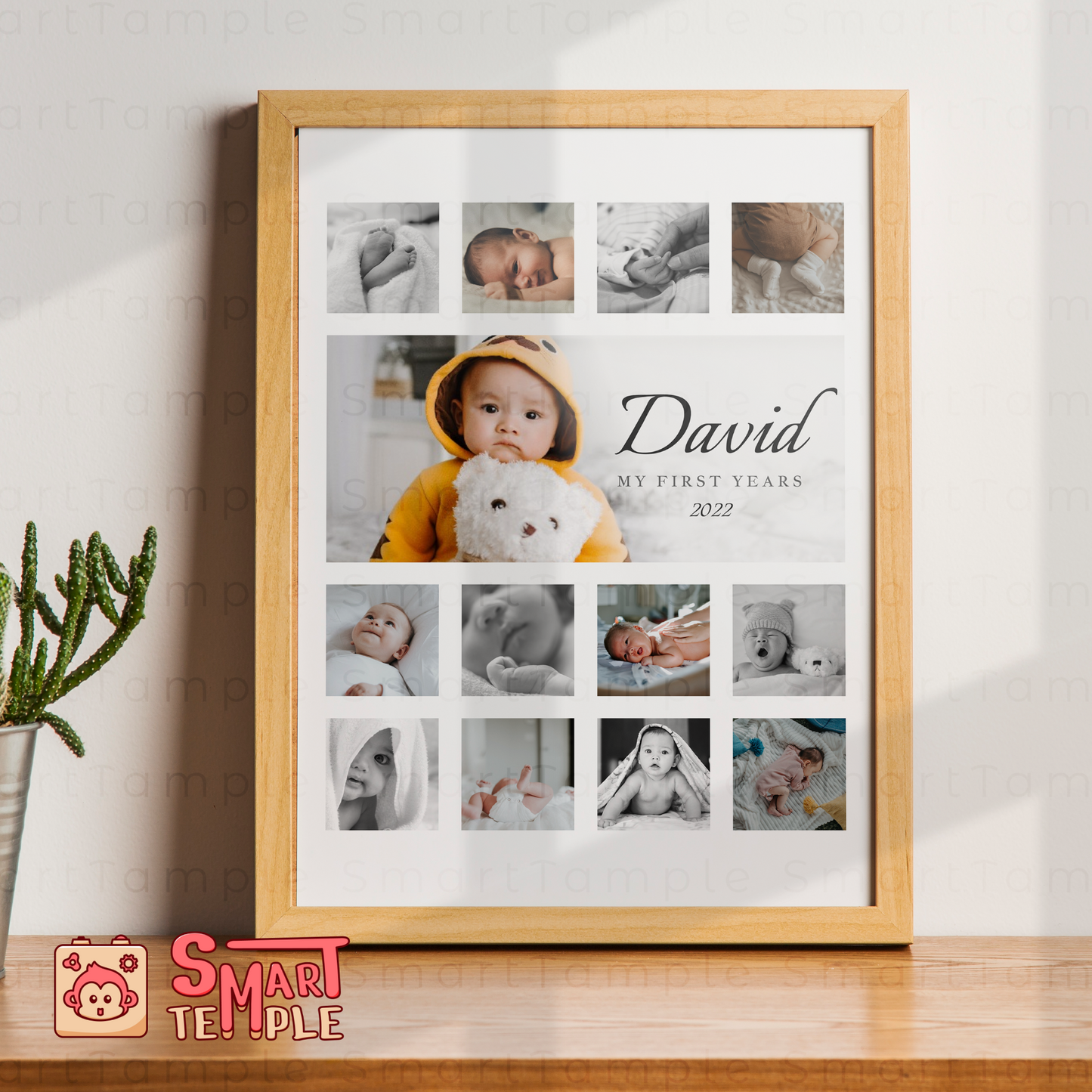 1st Birthday Photo Collage, Firt Happy Birthday Poster, Baby Boy or Baby Girl, DIY, Canva Template