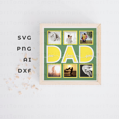 Love You Dad Shadow Box SVG Files for Cricut Projects, Multi Photo Frame SVG Gift for Dad, Customizable 3d Father's Day SVG Picture Frame