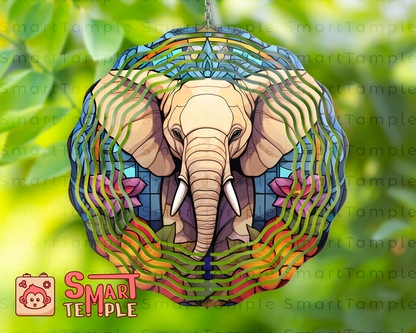 Elephant Stained Glass Wind Spinner PNG, Stained Glass Elephant Sublimation Design, Digital Download, 10 Inch Wind Spinner PNG
