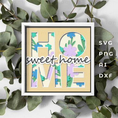 3D home SVG - 3D home frame SVG - 3D home flowers SVG - 3D Paper Cut Shadow Box Template - For Cricut - for silhouette