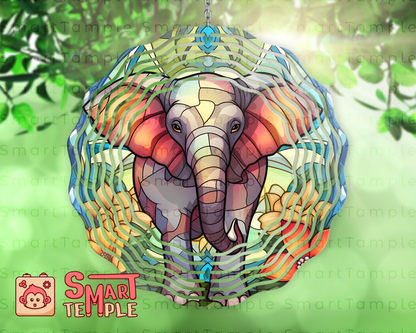 Elephant Stained Glass Wind Spinner PNG, Stained Glass Elephant Sublimation Design, Digital Download, 10 Inch Wind Spinner PNG