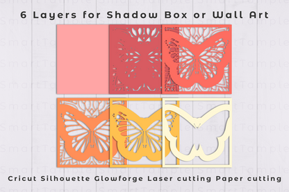 Butterfly shadow box svg cut file for cricut, 3d papercut svg template, summer layered shadow box with butterflies png dxf, decor svg