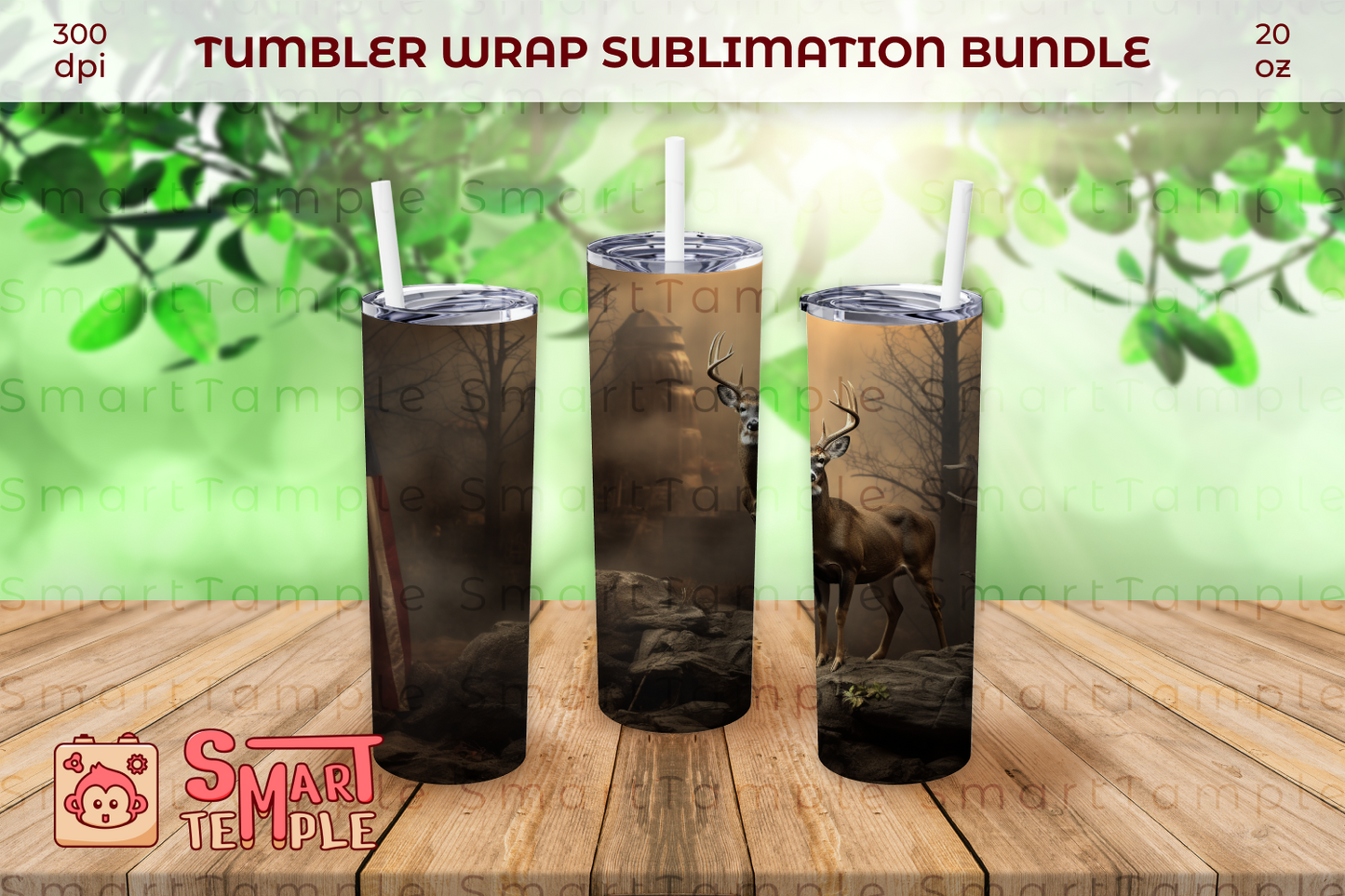 3D Deer American Flag 20 oz Skinny Tumbler Sublimation Design, Straight & Tapered Wrap, Tumbler Wrap, Tumbler Png, Instant Download