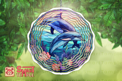 3D Dolphin Wind Spinner Sublimation Design, Hole In A Wall Wind Spinner Template, Ocean Wind Spinner Png, Instant Digital Download PNG