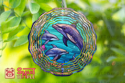 3D Dolphin Wind Spinner Sublimation Design, Hole In A Wall Wind Spinner Template, Ocean Wind Spinner Png, Instant Digital Download PNG