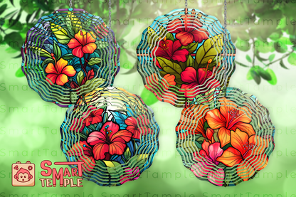 Floral Summer Wind Spinner Sublimation Design PNG Hibiscus Floral Wind Spinner Digital Download PNG File Tropical Hawaiian Flowers PNG