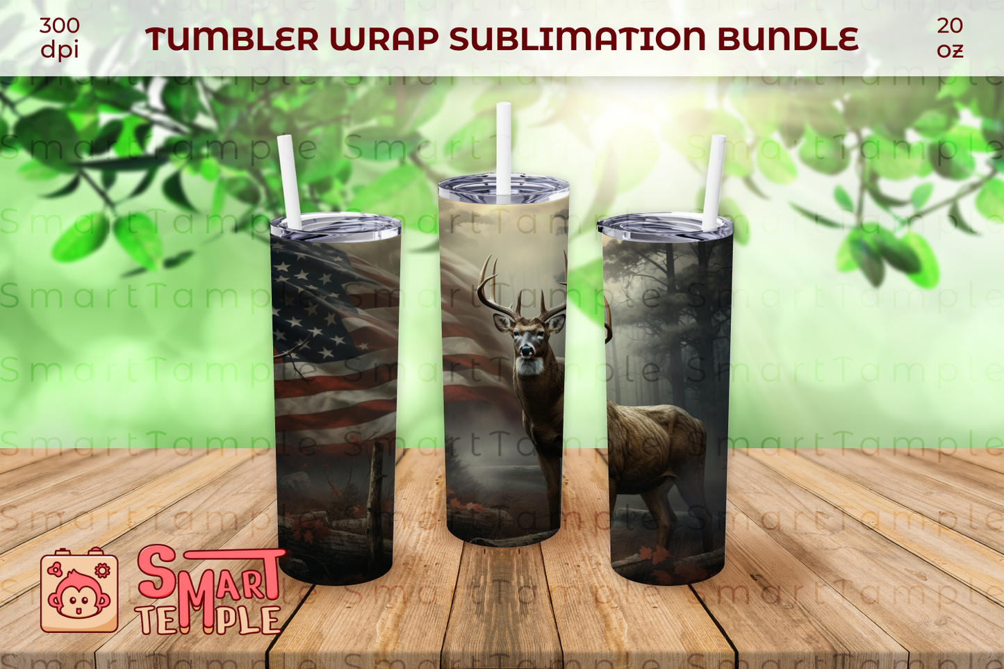 3D Deer American Flag 20 oz Skinny Tumbler Sublimation Design, Straight & Tapered Wrap, Tumbler Wrap, Tumbler Png, Instant Download