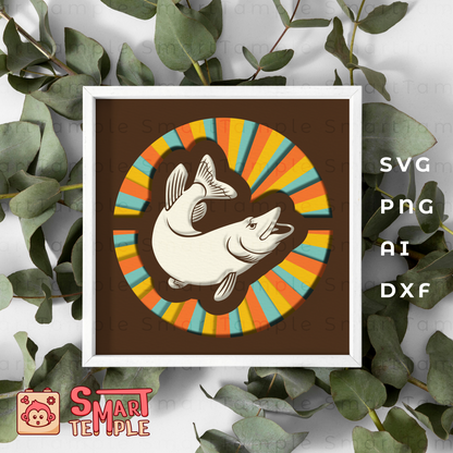 3d Fish Shadow Box SVG, 3D Paper Cut LightBox Template, Sea Diving SVG for Cricut and Silhouette