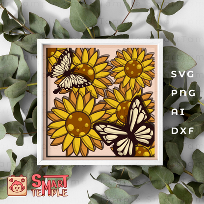 3D Butterfly Shadow Box SVG, Blue Morpho 3D Svg, Layered Wild Flowers SVG, Spring Shadow Box, 3d Svg Flowers Papercut, Cricut Silhouette