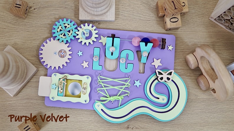 Custom Purple Travel Busy Board, Interactive Learning Toy for Kids, Customized Engagement Activity, Custom Name Puzzle Included My Store