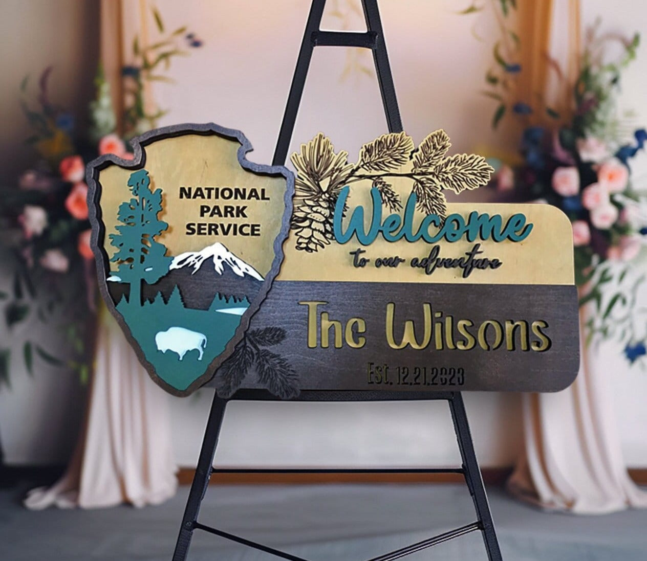 National Park Sign With Name, National Park Sign Wedding, Wooden National Park Sign, Adventure Wedding Sign National Park Hiker Gift My Store