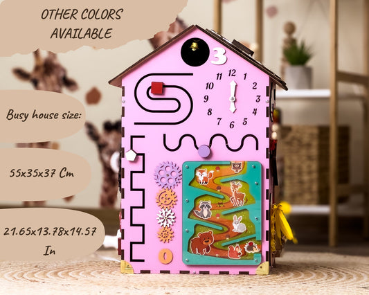 Pink Busy House, Busy House Wooden, Busy House for Kids, Busy Board House, Activity Wrfel, Motorikbrett, Sensory Toys Toddler My Store