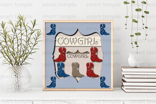 3D Cowgirl Boots Shadow Box SVG for Cricut and Silhouette - Layered Cardstock Paper Digital Download with svg, dfx, and eps