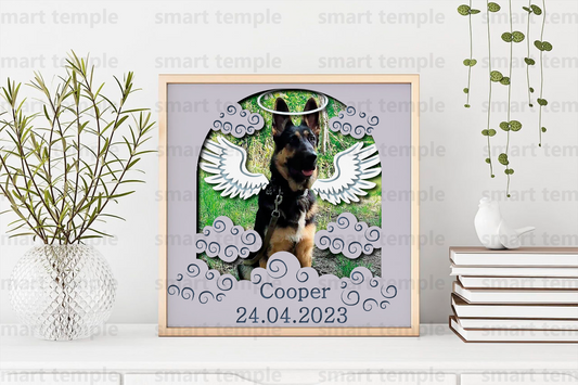 3D Custom Pet Memorial Shadow Box, Angel Wings with Paw, Customizable Gift, Custom Memorial Gift, Files For Cricut