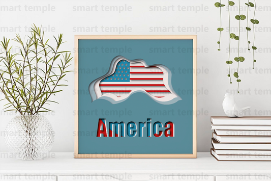 3D American Flag Patriotic Shadow Box Svg, USA Shadow Box svg, 4th of July Shadow box, Independence Day