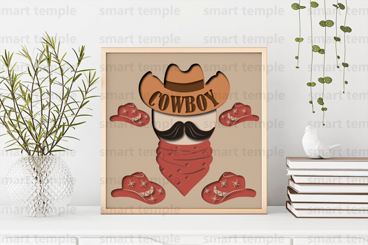 3D Cowboy Shadow Box Layered SVG file for Paper Cutting, 3d Papercut svg, Layered Cardstock svg, Silhouette files, Cricut files