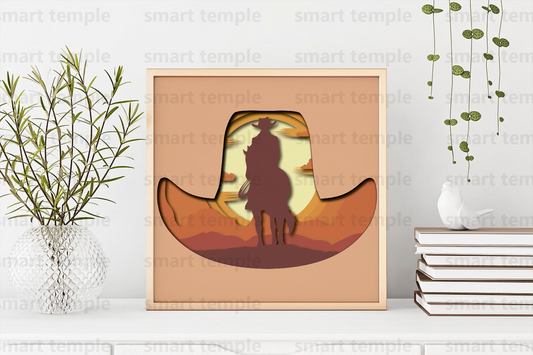 3D Cowboy Hat Shadow Box Layered SVG file for Paper Cutting, 3d Papercut svg, Layered Cardstock svg, Silhouette files, Cricut files